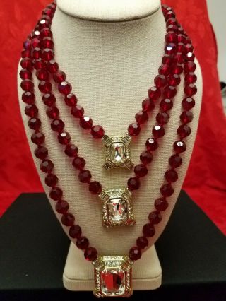 Heidi Daus Estate Splendor Beaded Necklace And Omega Earrings (siam Red)