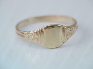 Art Nouveau Solid 10k Gold Signet Ring Forget Me Not Flowers No Mono