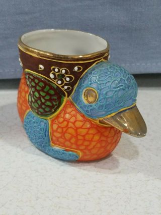 Rare Fanny Farmer Candies Bird Egg Cup 3 " Tall Blue Orange Vintage Ceramic