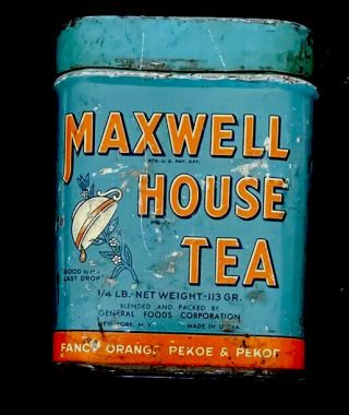 1/4lb Maxwell House Tea Coffee Tin Can Correct Top Lid Cover