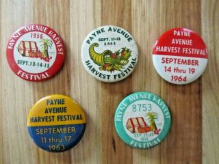 (5) Vintage Payne Avenue Harvest Festival Pinback Buttons St.  Paul Minnesota