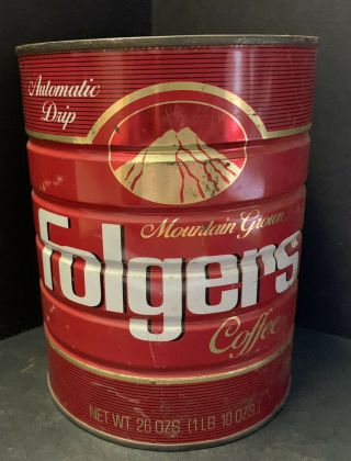 Vintage Folgers Coffee Can 1 1/2 Lb Metal Can No Lid