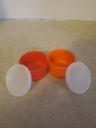 2 Vintage Orange And Red 1229 Snack Cups With Lids