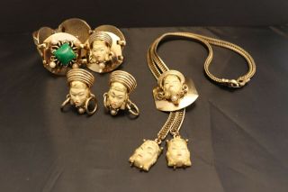 Selro Selini Asian Head Gold Tone Ergs,  Bracelet,  Necklace Thai Chinese Unsigned