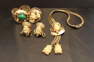 Selro Selini Asian Head Gold Tone Ergs,  Bracelet,  Necklace Thai Chinese Unsigned 2