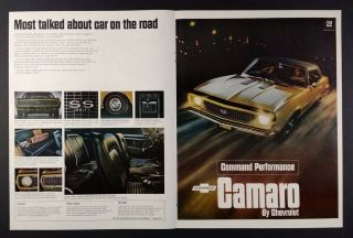 1967 Chevrolet Camaro Ss 350 Yellow - Black Coupe Photos Vintage Print Ad