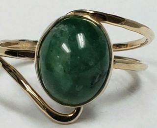 Custom Made 14k Yellow Gold Large Natural Cabochon Bezel Emerald Size 6 Ring Wow