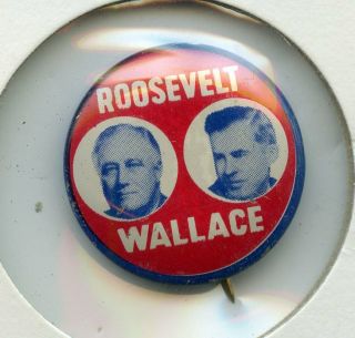 1940 Fdr Roosevelt Wallace Jugate Campaign Pin Button - Ry910