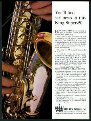 1965 King 20 Saxohpone Color Photo Vintage Print Ad