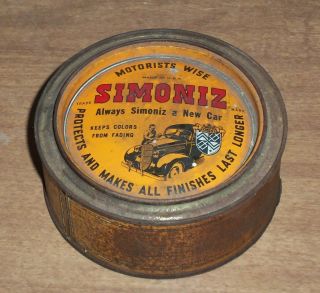 Vintage Advertisement Tin Simoniz Car Wax Furniture Wood 7oz Can Mostly Full