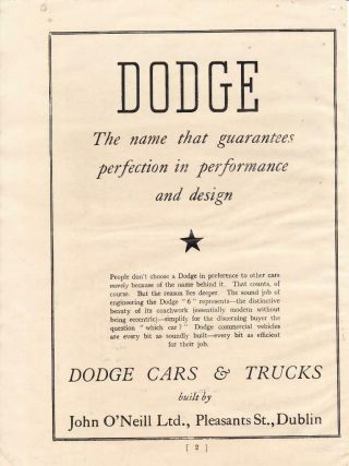 Rare Irish 1940 Dodge Cars & Truck Ad / John O 