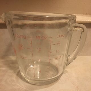Anchor Hocking FIRE KING 498 Glass Measuring Cup Red Letters 2 Cup 16 oz USA 2