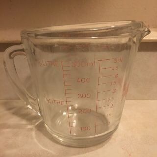 Anchor Hocking FIRE KING 498 Glass Measuring Cup Red Letters 2 Cup 16 oz USA 3