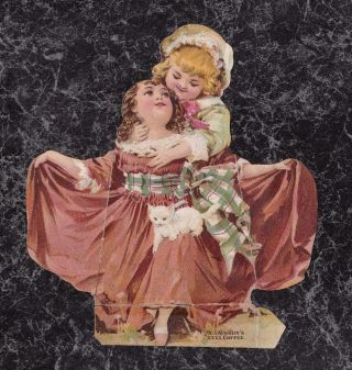Die Cut METAMORPHIC Victorian Trade Card McLaughlins XXXX Coffee Girls & Kitten 2