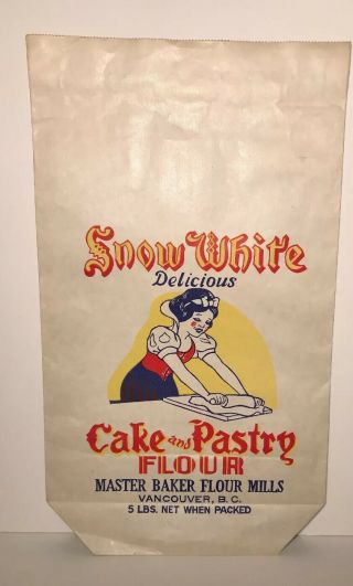 Vintage Snow White Cake & Pastry Flour Paper Bag 15 X 8.  5 In Nos