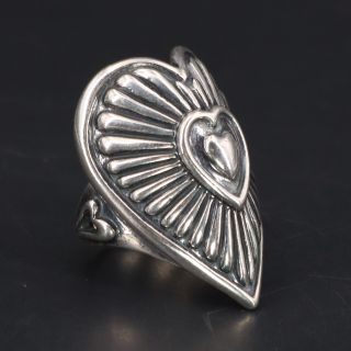 Vtg Sterling Silver Carolyn Pollack Starburst Love Heart Solid Ring Size 7 - 16g