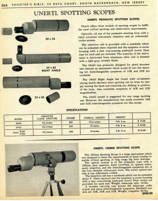 1966 Print Ad Of Unertl Prismatic Spotting Scopes