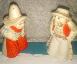 Vintage Ceramic Cowboy Cowgirl Orange Salt & Pepper Shakers Western Set Japan