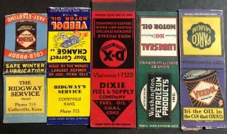 5 Vintage Oil And Gasoline Company Matchbook Covers - Veedol - D - X - Washington
