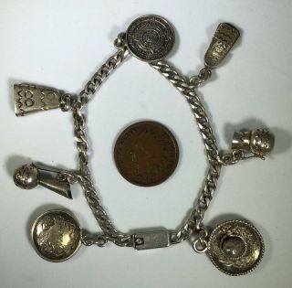 Vintage Mexican Cartelan Sterling Silver 925 Bracelet With 7 Charms 3