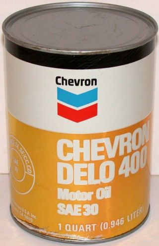 Vintage Motor Oil Can Chevron Delo 400 Sae 30 Round 1 Quart Size,
