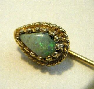 Vintage 14k Yellow Gold Stick Lapel Pin With 7mm Teardrop Natural Opal