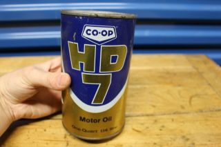 Vintage Co - Op Hd 7 Motor Oil Tin 1 Quart Can Advertising Gas Station