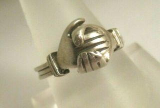 Sterling Silver Fede Gimmel Style Patent Interlocking Hands Love Token Ring Sz 8