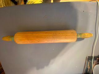 Vintage Wood Rolling Pin Green Handles 16 " Country Kitchen Craft Maple