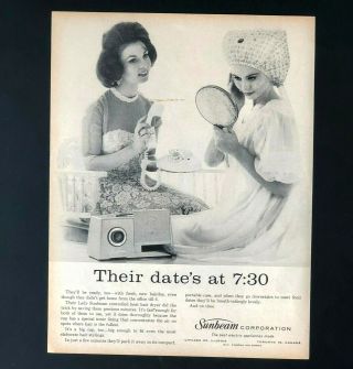 1962 Lady Sunbeam Hair Dryer Advertisement Women Readying For Date Vtg Print Ad