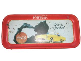 Vintage Coca Cola " Drive Refreshed " Metal Rectangular Serving Tray Coke Brand
