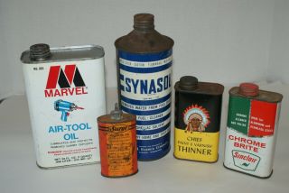 Vintage Garage Cans,  Oil,  Paint And Varnish,  Chrome Cleaner,  Fuel Cleaner
