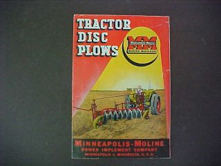 Vintage 1948 Minneapolis - Moline Tractor Disc Plows Brochure Colorful