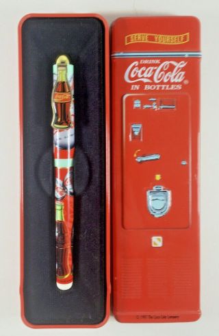 Vintage Coca - Cola Roller Ball Pen With Tin Case