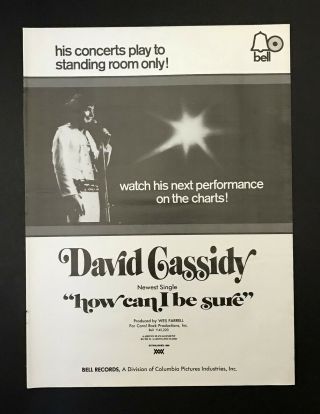 David Cassidy How Can I Be Sure Partridge Family 1972 Short Print Poster Type Ad
