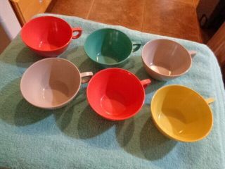 Vintage Set Of 6 Mcm Branchell Aztec Melmac Solid Color Coffee Cups