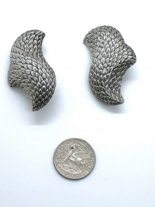 Stephen Dweck sterling silver leaf leaves scales bird wing? clip earrings 2