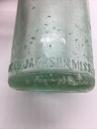 Vintage JACKSON,  MISS.  Aqua 7 1/2” Straight Sided Script Coca - Cola Bottle 2