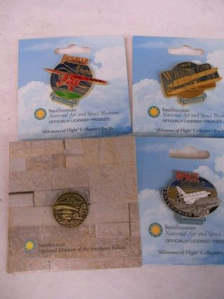 4 Smithsonian Pins Indian & Air And Space Museum Milestones Of Flight Airplane