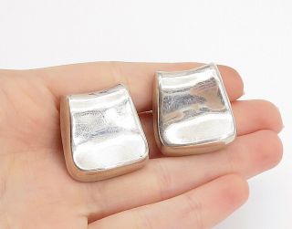 925 Sterling Silver - Vintage Shiny Modernist Non Pierce Clip On Earrings - E9166