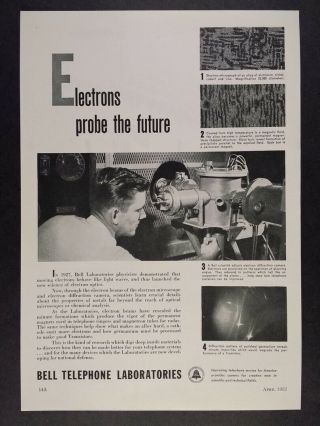 1952 Bell Telephone Labs Scientist Electron Camera Photo Vintage Print Ad