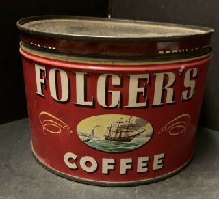 Vintage Folgers Coffee 1 Lb Tin Can With Lid
