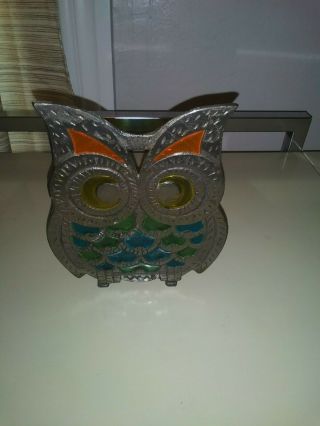 Vintage Metal Stained Glass Owl Napkin Holder