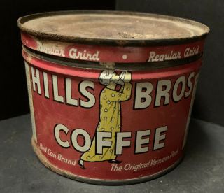 Hills Bros Vintage Coffee Tin 1/2 Lb Can With Lid