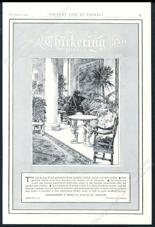 1906 Chickering Grand Piano Illustrated Vintage Print Ad