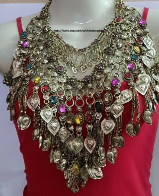 Vintage Old Afghan Kuchi Tribal Metal Chain Dangle Choker Necklace - Tribal Gypsy