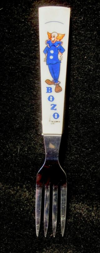 VINTAGE BOZO THE CLOWN FORK & LUCITE CHILD ' S FORK & SPOON 2