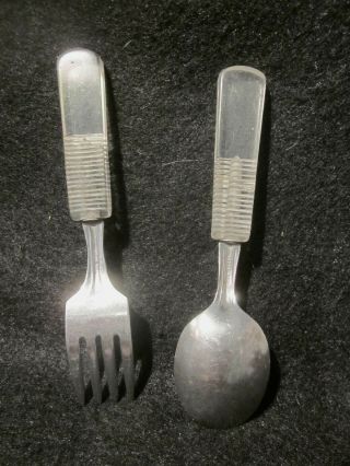 VINTAGE BOZO THE CLOWN FORK & LUCITE CHILD ' S FORK & SPOON 3