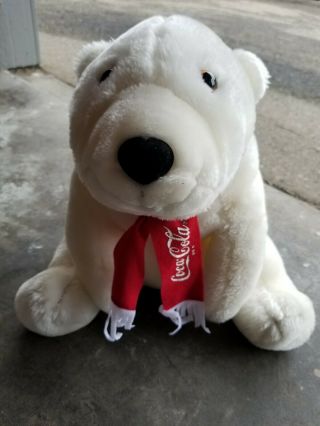 Coca Cola White Plush Stuffed Polar Bear 13.  5 " 1993 Christmas Collectible Vtg