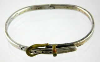 Vintage Taxco Mexico Sterling Silver Belt Buckle Hinged Bracelet 925 Brass Tone